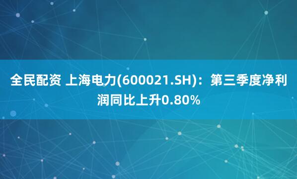 全民配资 上海电力(600021.SH)：第三季度净利润同比上升0.80%